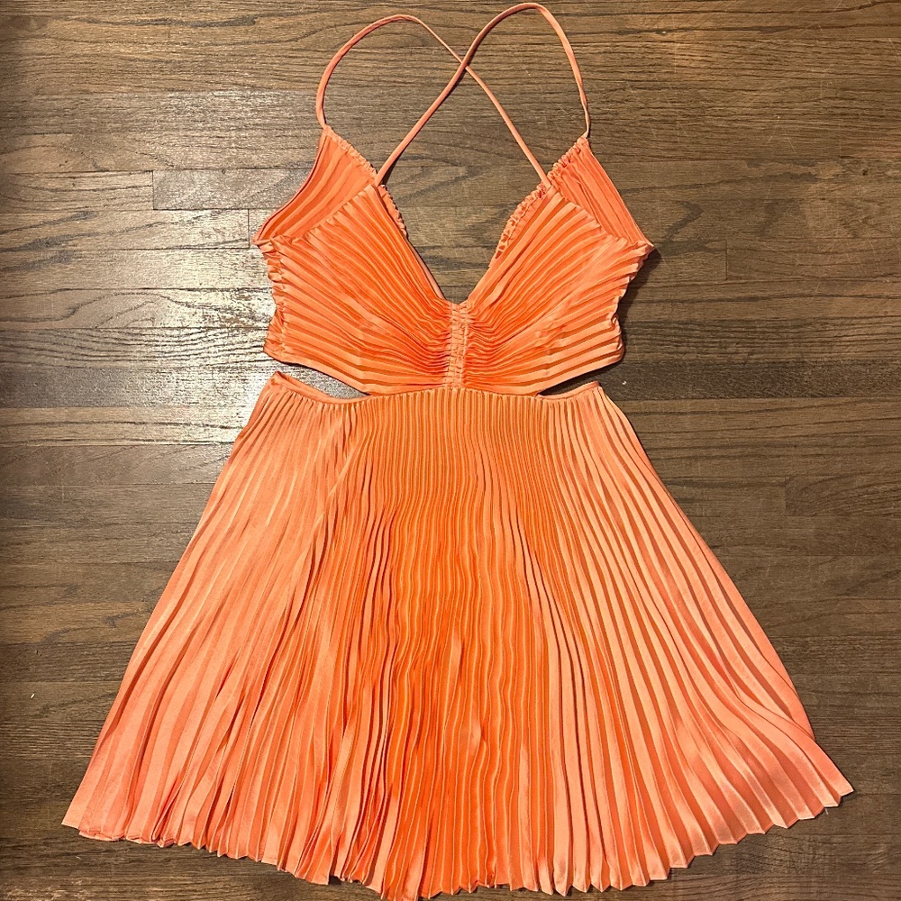 A.L.C. Coral pleated mini dress with side cut outs